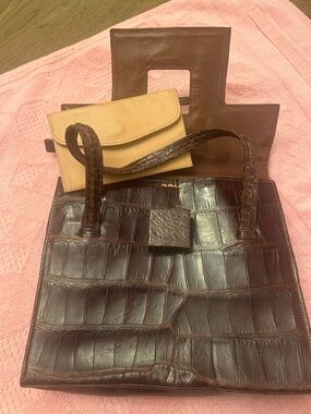Vintage Lucille de Paris Brown Crocodile Leather Top-Handle Bag